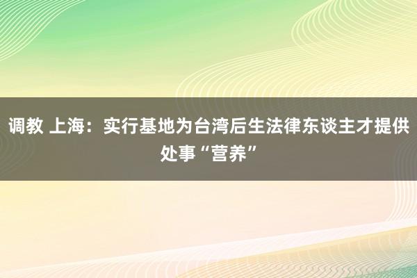 调教 上海：实行基地为台湾后生法律东谈主才提供处事“营养”